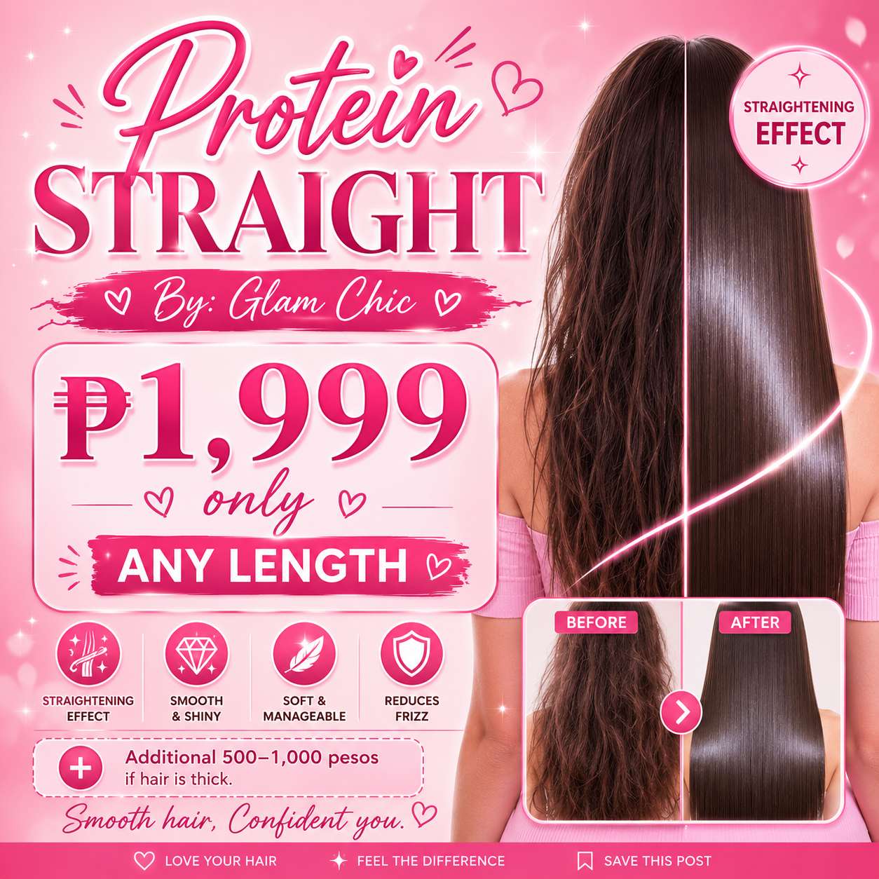 Glam Chic Beauty Lounge Facebook ad: Silky Straight Hair for Only ₱1,999