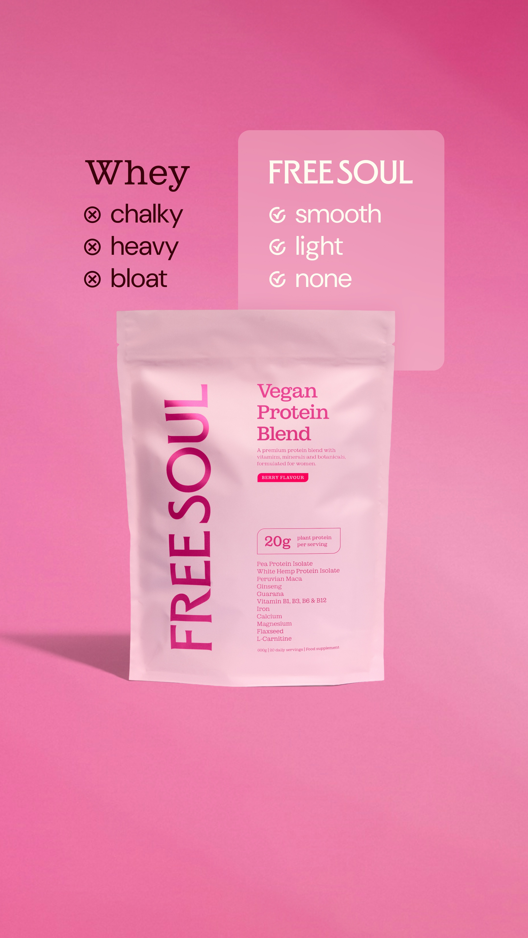 Free Soul Facebook ad: The protein powder that has your back.