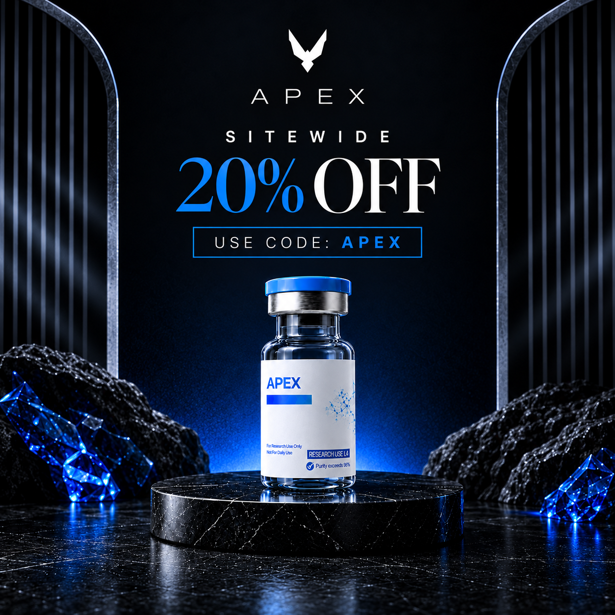 Apex Peptides Facebook ad: 20% Off Sitewide