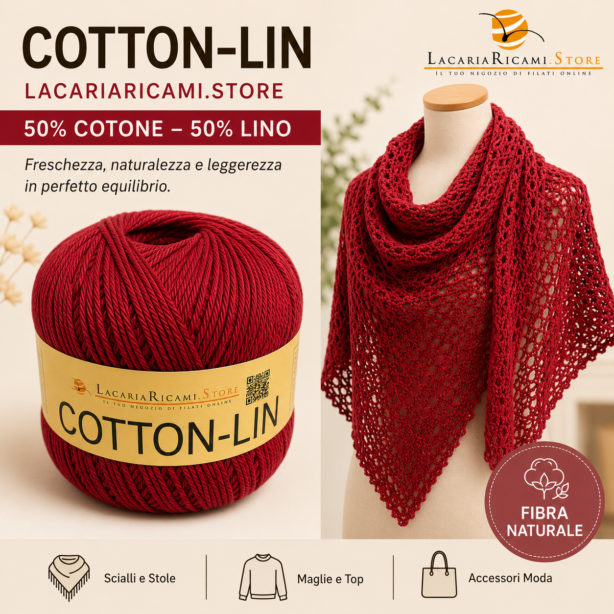 LacariaRicami.Store Facebook ad: Scopri COTTON-LIN di LacariaRicami.Store!