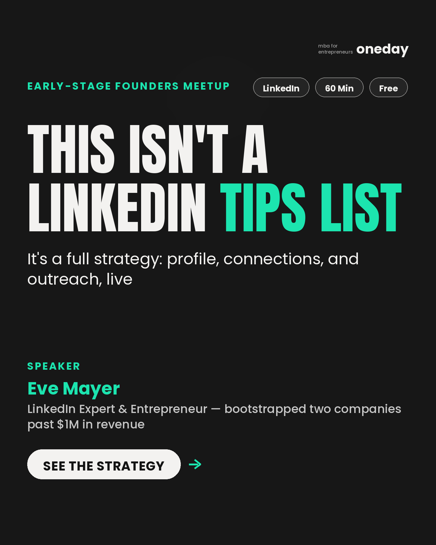 Oneday Facebook ad: Optimize Your LinkedIn Profile as an Entrepreneur · Zoom ·…