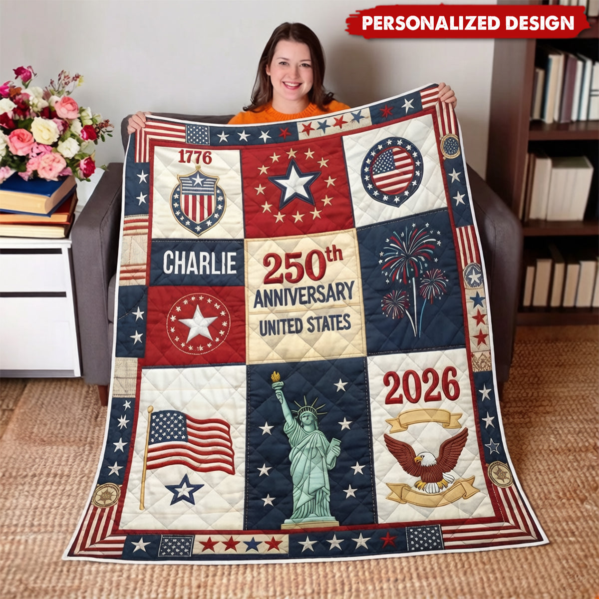 Comxon Facebook ad: Personalized US 250th Anniversary Blanket - Custom Name…