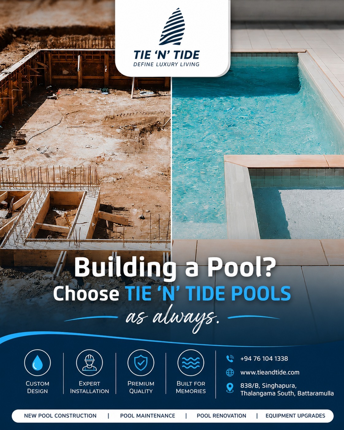Tie and Tide Pools Facebook ad: Building a New Pool?