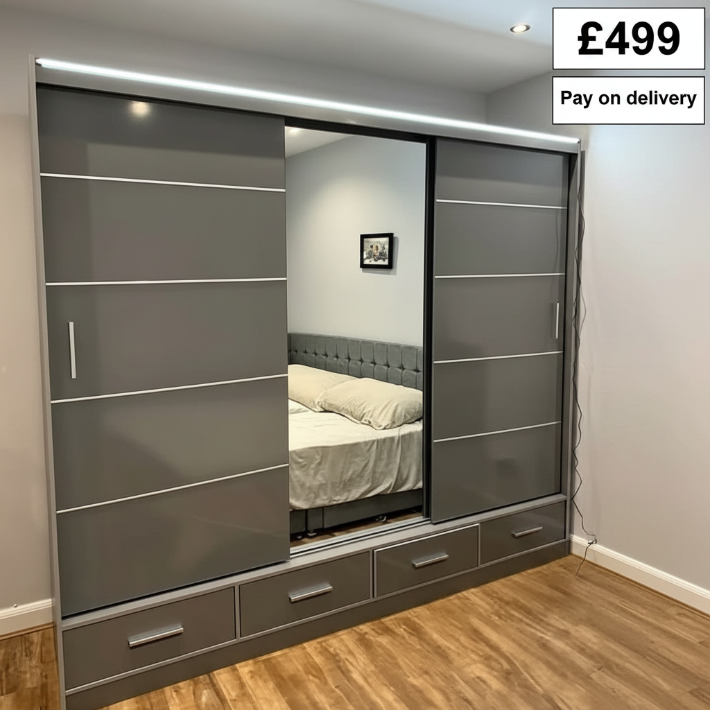 HomeVibe Furniture Facebook ad: Premium Sliding Wardrobes From £499