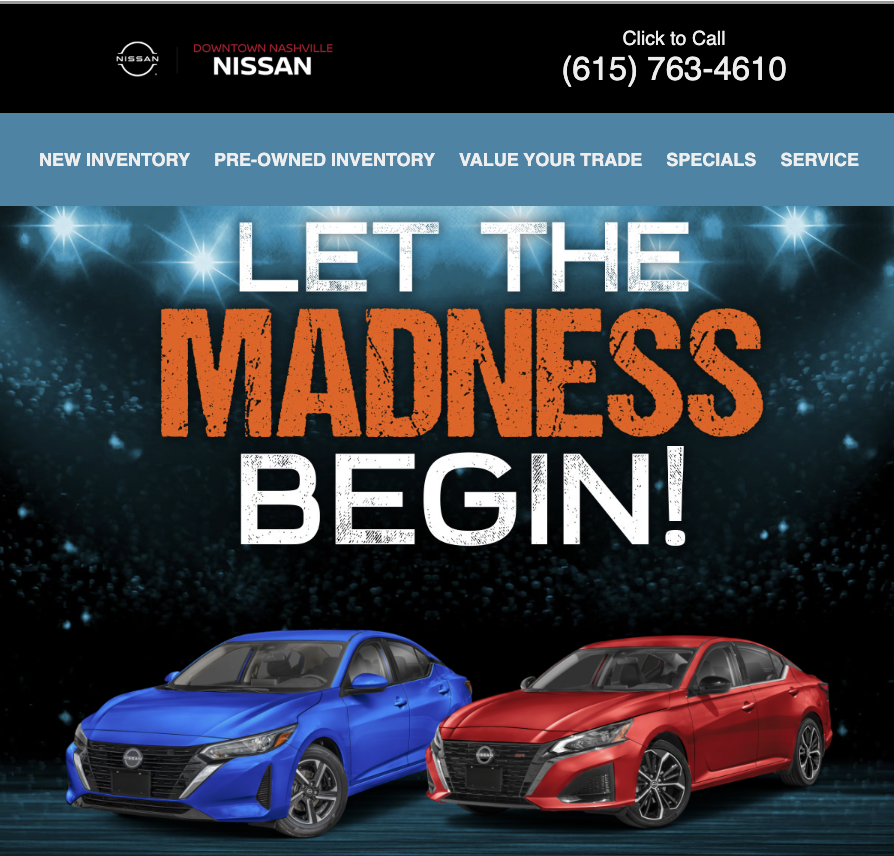 Auto Deals Near You Facebook ad: Let the Madness Begin at Downtown Nashville Nissan!