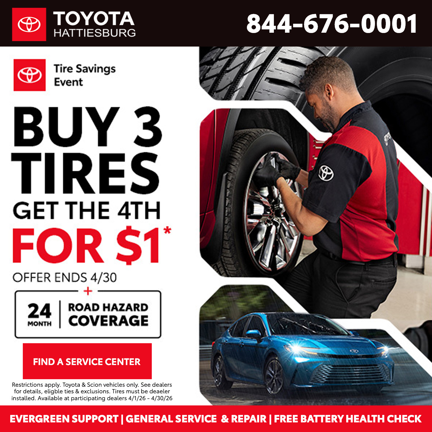 Toyota of Hattiesburg Facebook ad: Service Savings Event Going On Now!