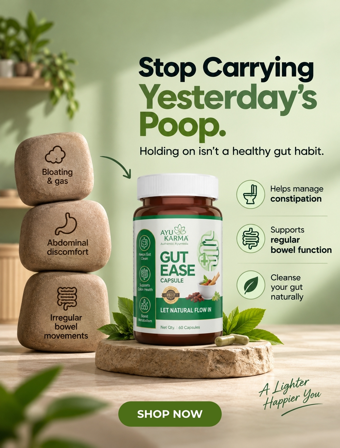 Ayukarma Store Facebook ad: Get Relief from Constipation, Gas & Bloating with AyuKarma…