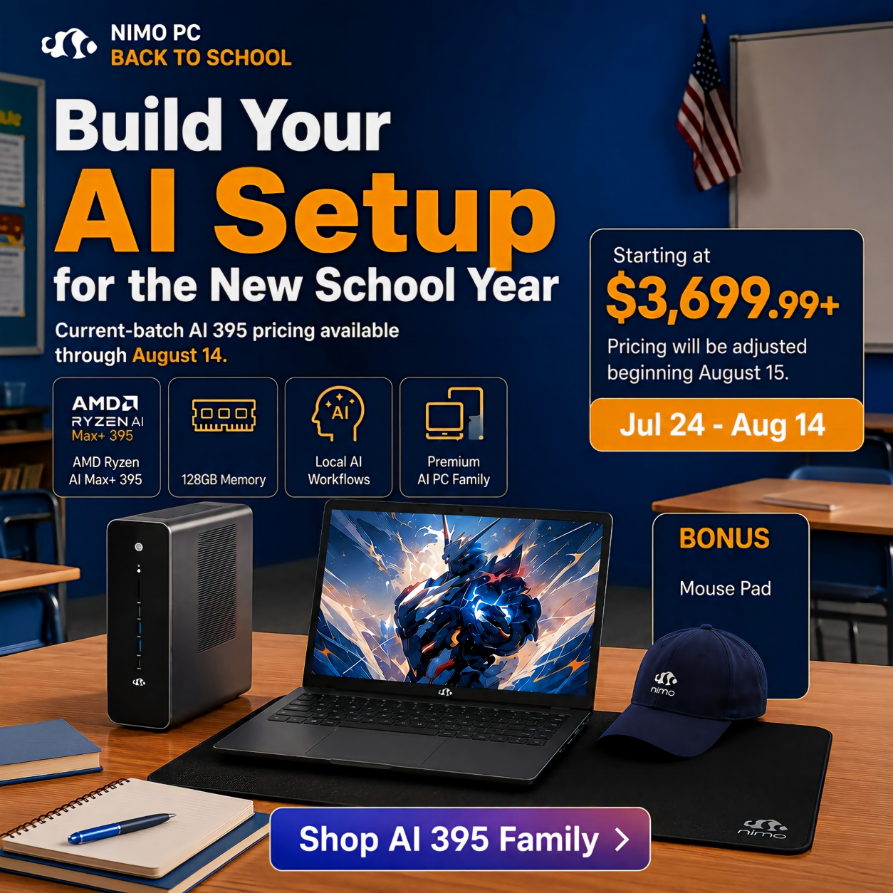 NIMO PC Facebook ad: AI 395 Pricing Available Through Aug 14
