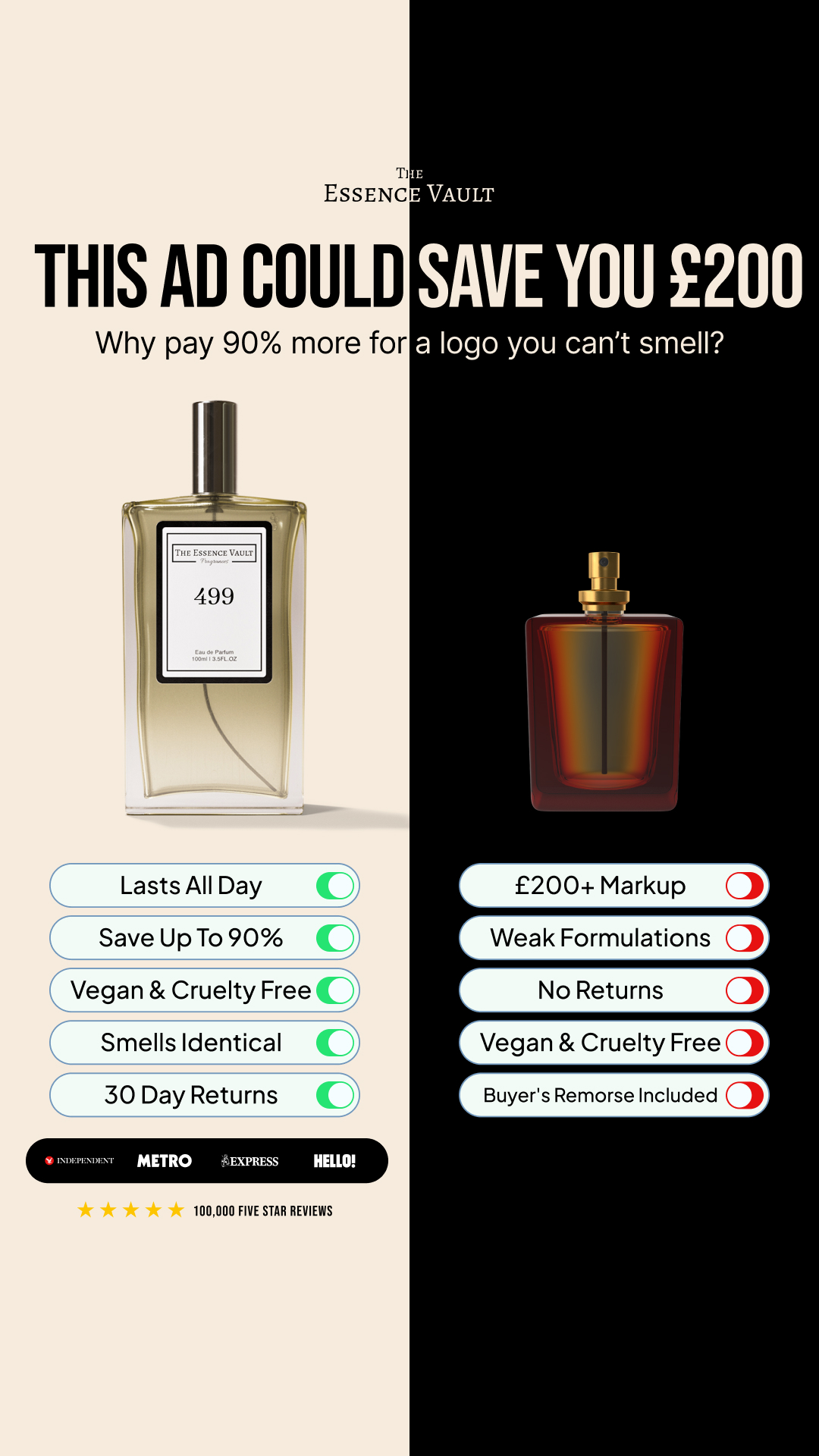 The Essence Vault Facebook ad from Mar 3, 2026