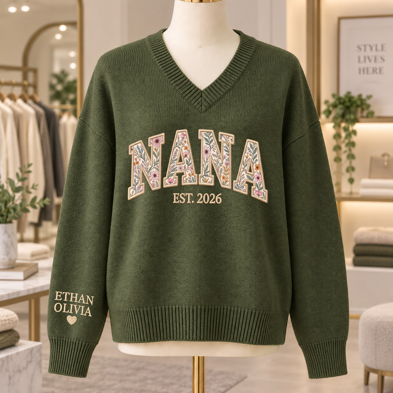 Giantbighands - Embroidered Gifts Facebook ad: Custom Floral Nana Knit Sweater, Personalized Applique…