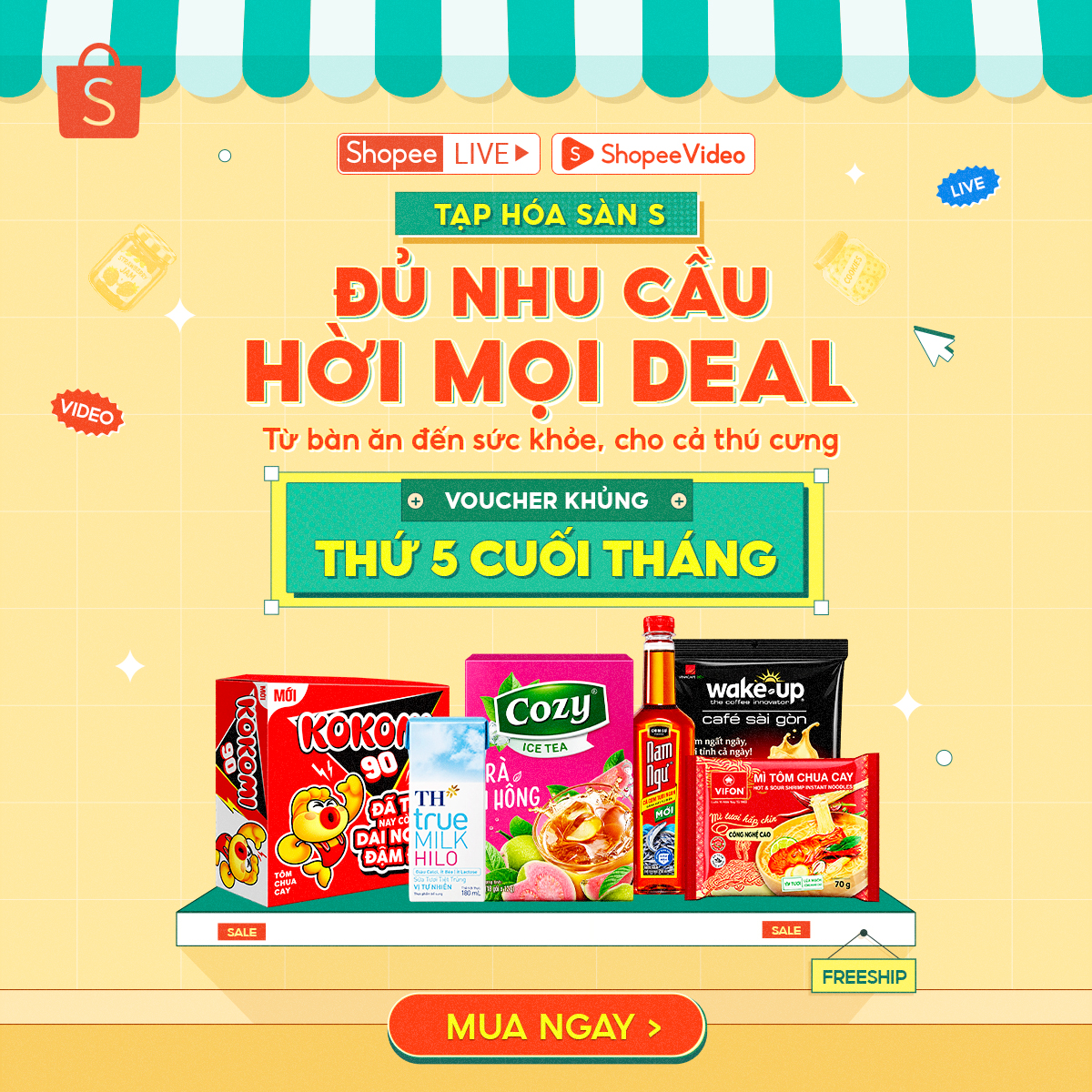 Shopee Facebook ad: Tạp Hoá Sàn S | Giảm 25%-30%