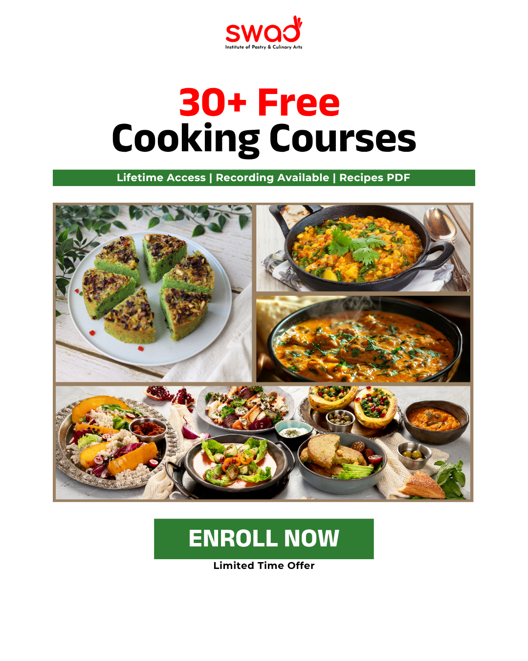Swad Cooking Institute-Varachha Facebook ad: 30+ Cooking Courses, Absolutely FREE!
