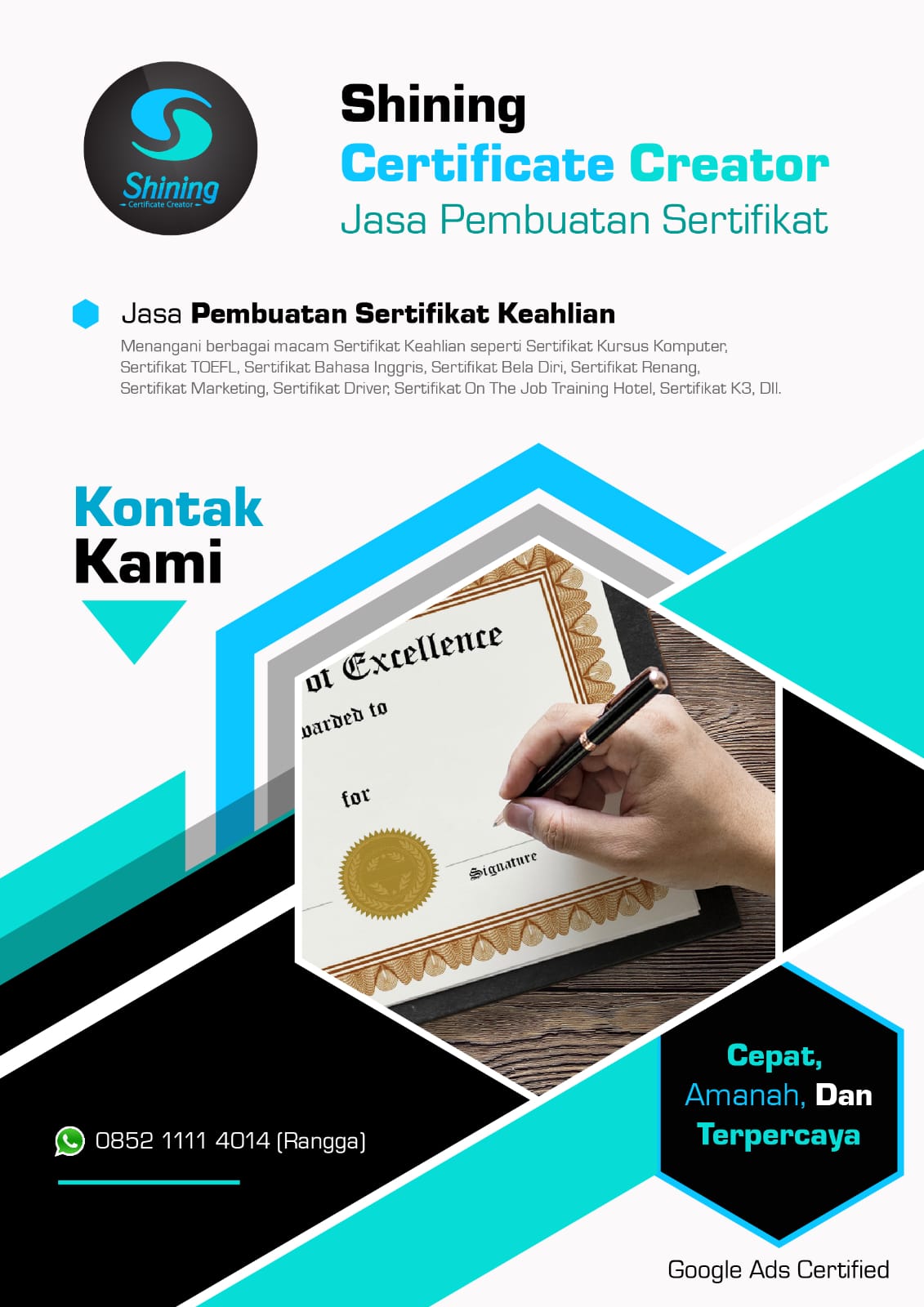 Shining Certificate Creator - Jasa Sertifikat Keahlian Facebook ad from May 3, 2026