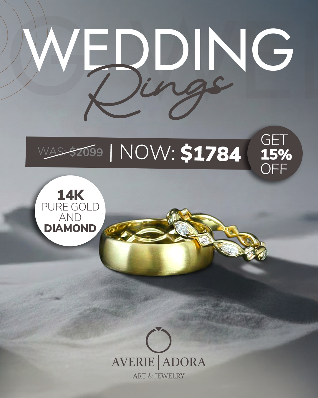 ADORA Art & Jewelry Facebook ad: Wedding Rings 14K Pure Gold & Diamond