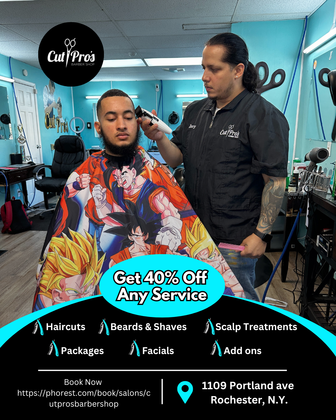 Cut Pro's Barbershop Facebook ad: Cut Pro's 40% Off All Services Coupon
