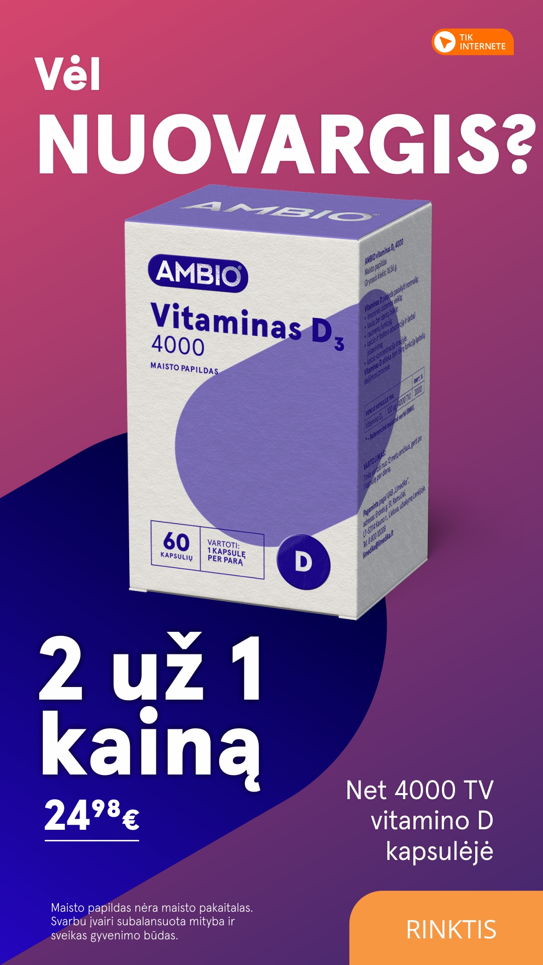Gintarinė Vaistinė Facebook ad: Net 4000 TV vitamino D vienoje kapsulėje
