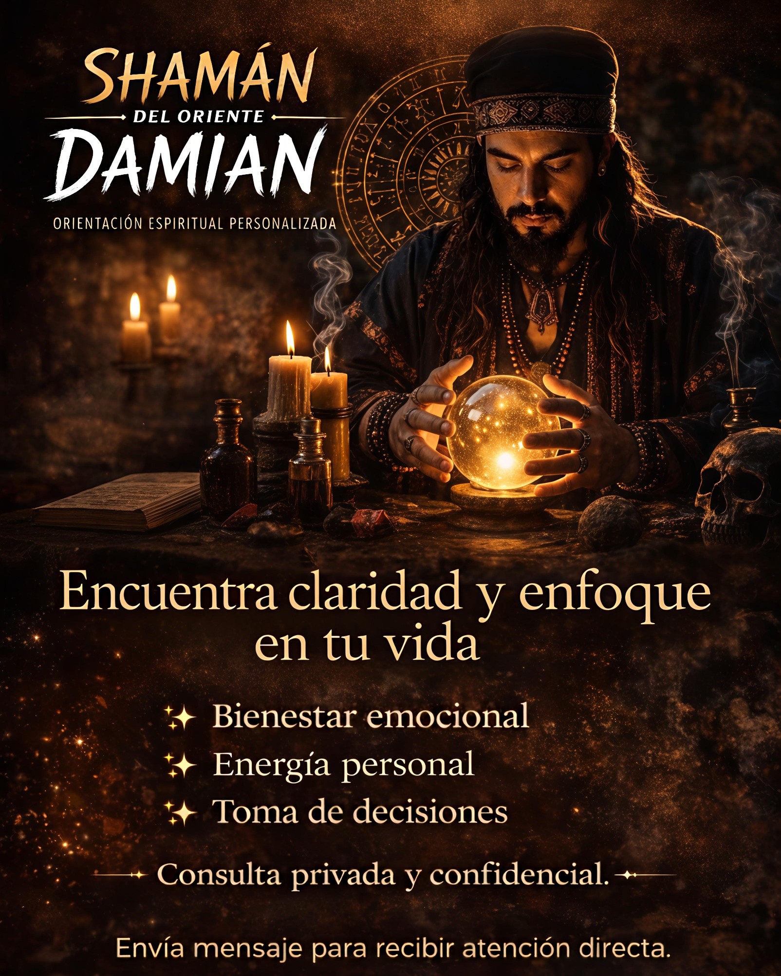 Shaman del Oriente Damian Facebook ad: Si sientes falta de enfoque o claridad, es…