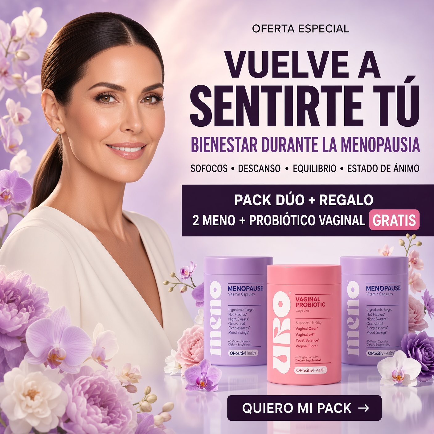 Nuq Store Facebook ad: SÚPER OFERTA · DOS MENO + PROBIÓTICO VAGINAL GRATIS