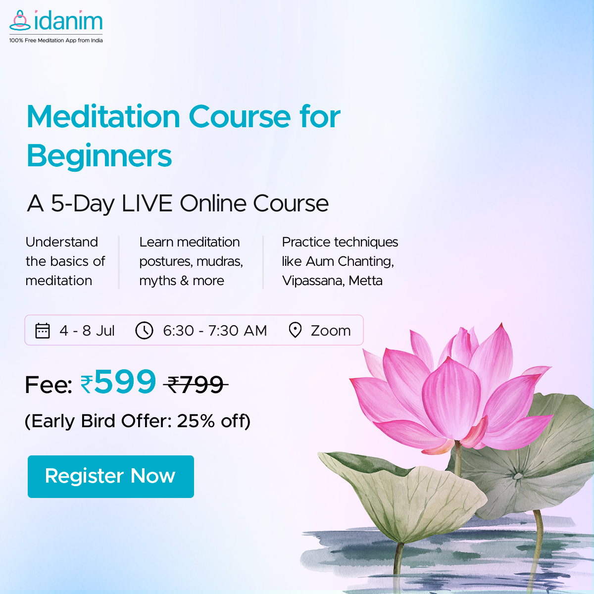 Idanim Facebook ad: Join Idanim's 5 day LIVE meditation course with…