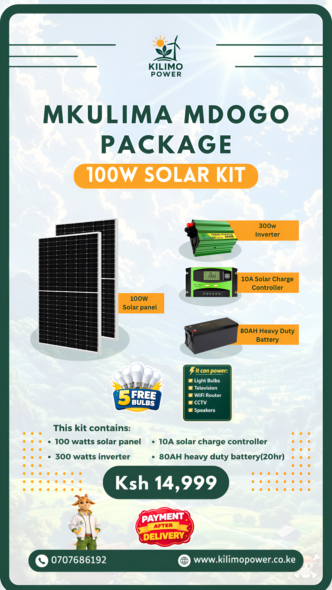 Kilimo Power Facebook ad: Mkulima Mdogo Package, 100W Solar Kit