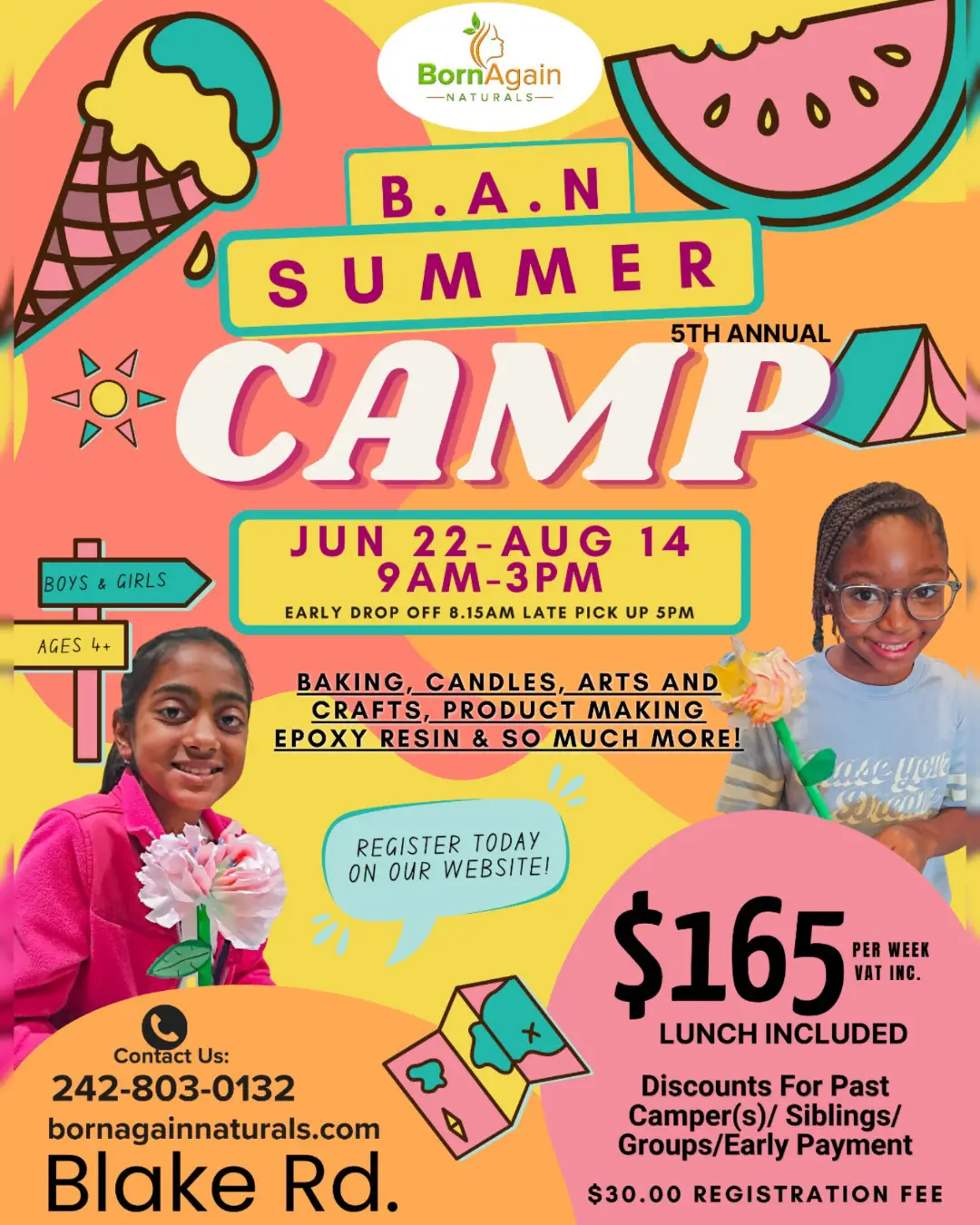 Born Again Naturals Facebook ad: B.A.N SUMMER CAMP is back!