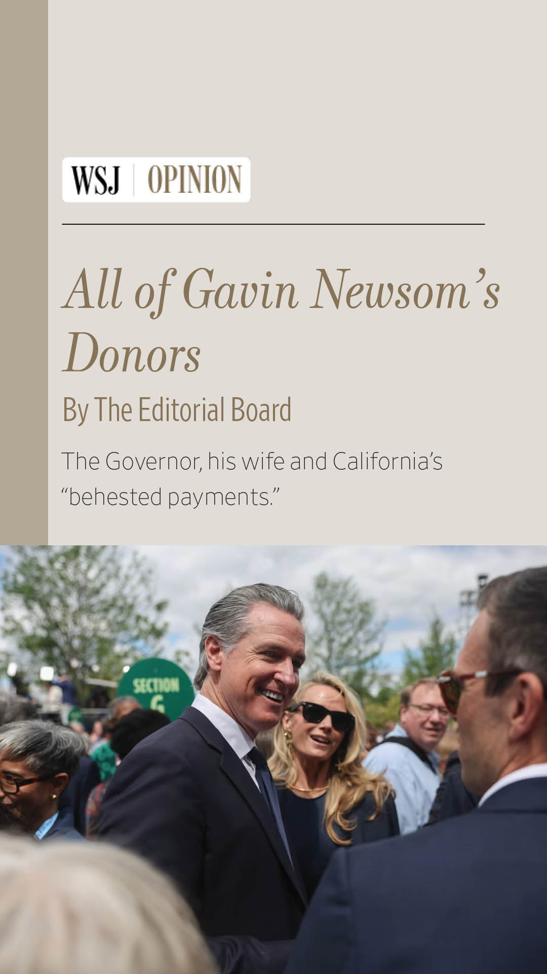 Wall Street Journal Opinion Facebook ad: Opinion | All of Gavin Newsom’s Donors