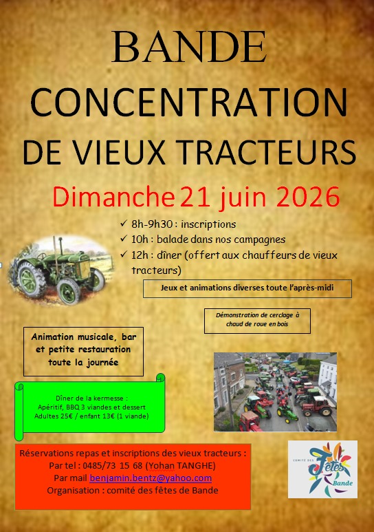 Comité des fêtes de Bande Facebook ad: Concentration de vieux tracteurs à Bande