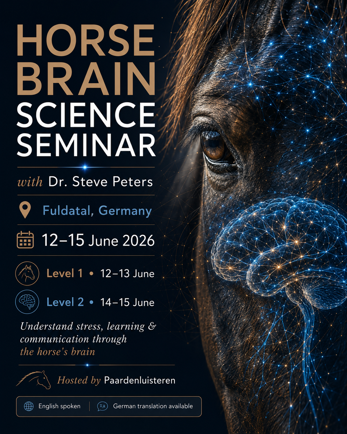 Paardenluisteren Facebook ad: Dr. Steve Peters live in Deutschland!