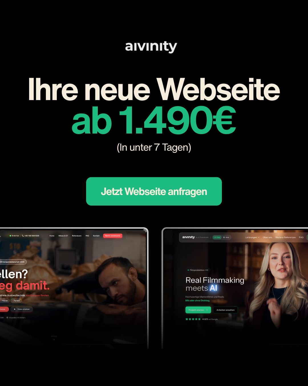 Aivinity Facebook ad: Premium Webdesign: in 7 Tagen fertig. ab 1.490€ - jetzt…