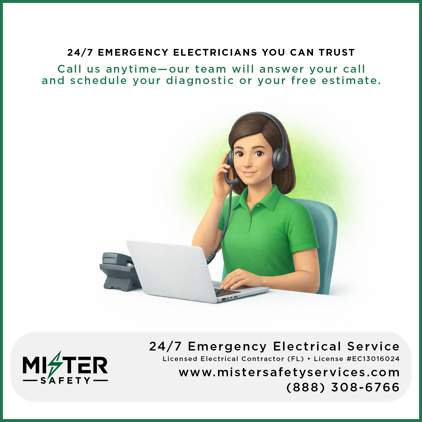 Mister Safety Facebook ad: 24/7 Emergency Electrical Service