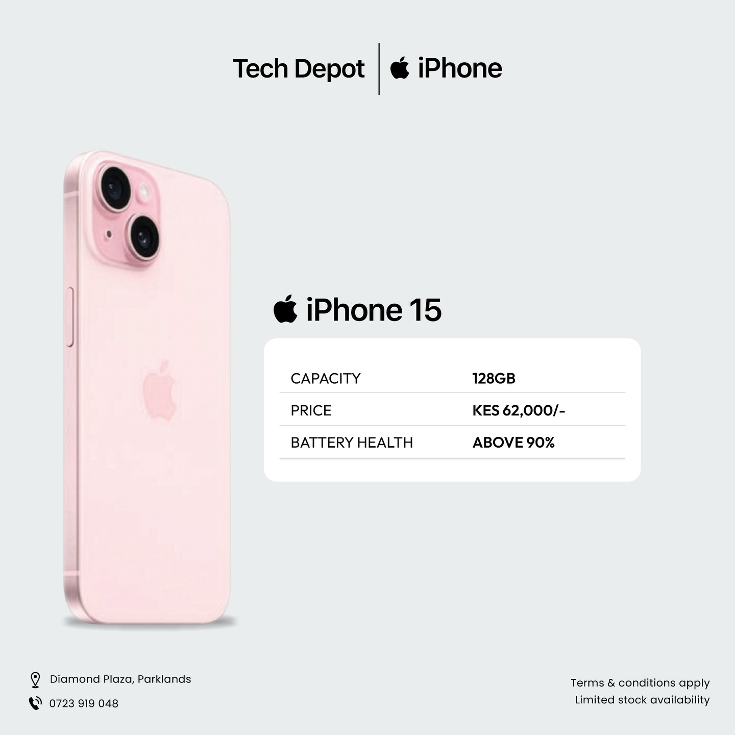 Tech Depot LTD Facebook ad: iPhone 15 128GB - 62,000