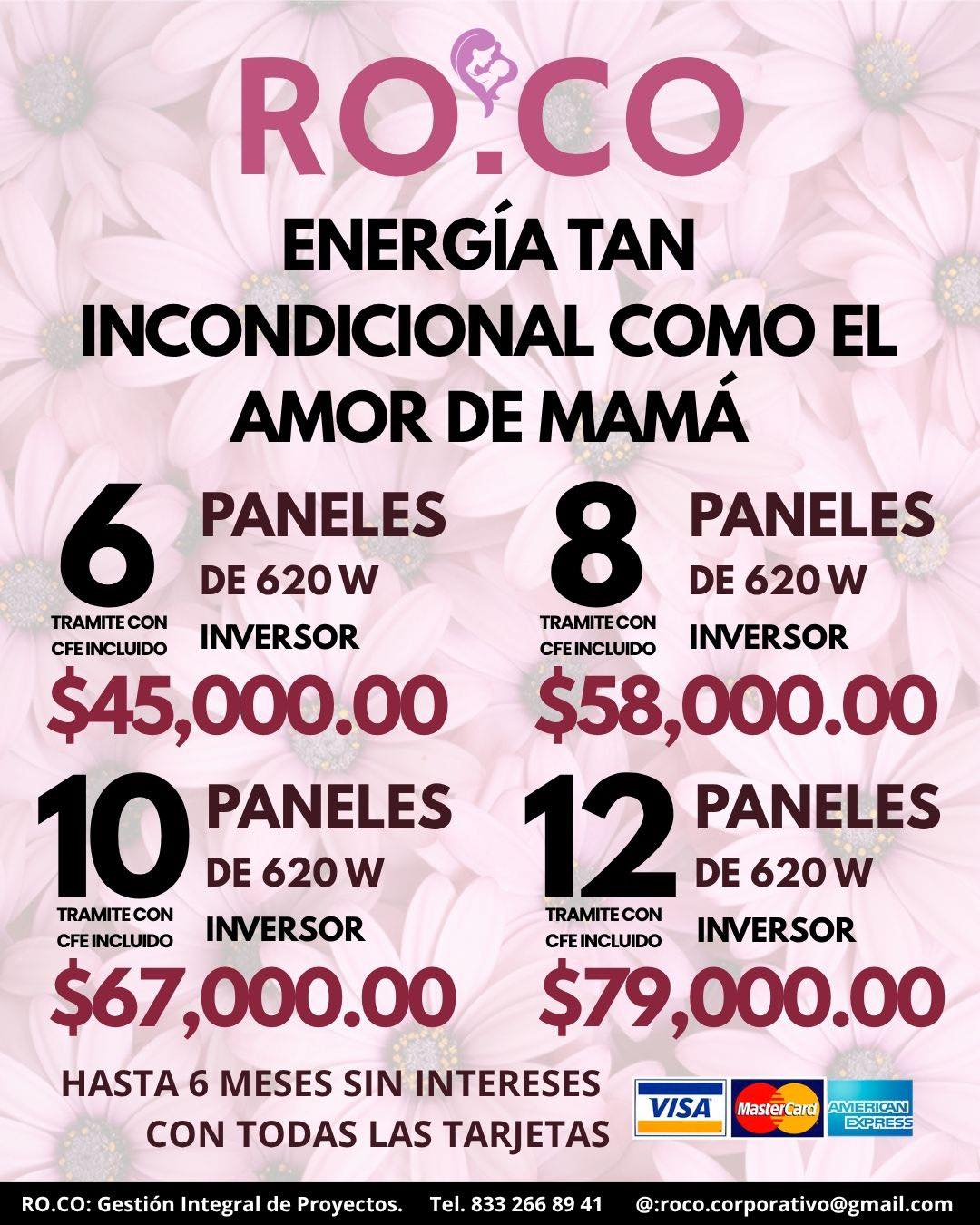 RO.CO: Distribuidora Solar y Eléctrica. Facebook ad: Flores para un día, ¡energía solar para toda…