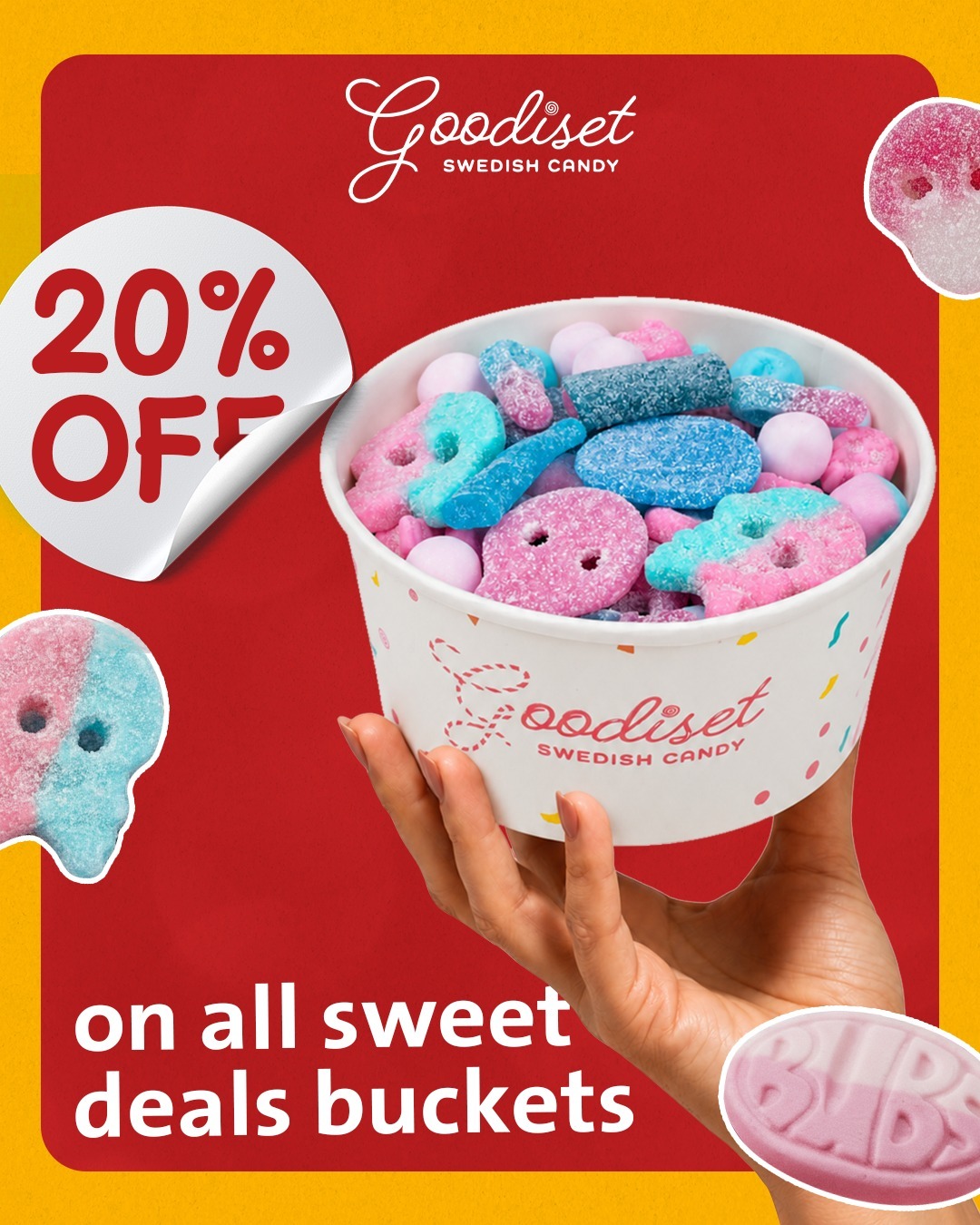 Goodiset Facebook ad: NO CODE NEEDED - 20% OFF