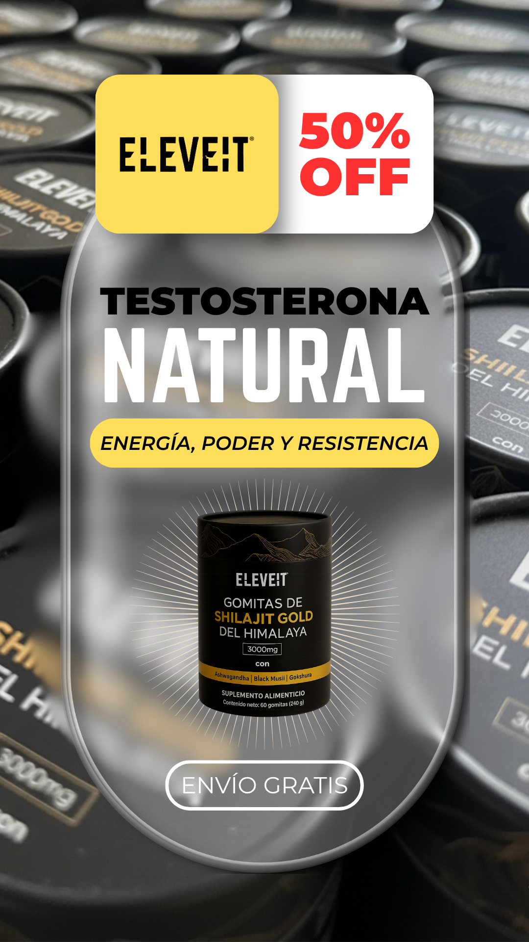 Eleveit Mex Facebook ad: Energía masculina hecha gomita