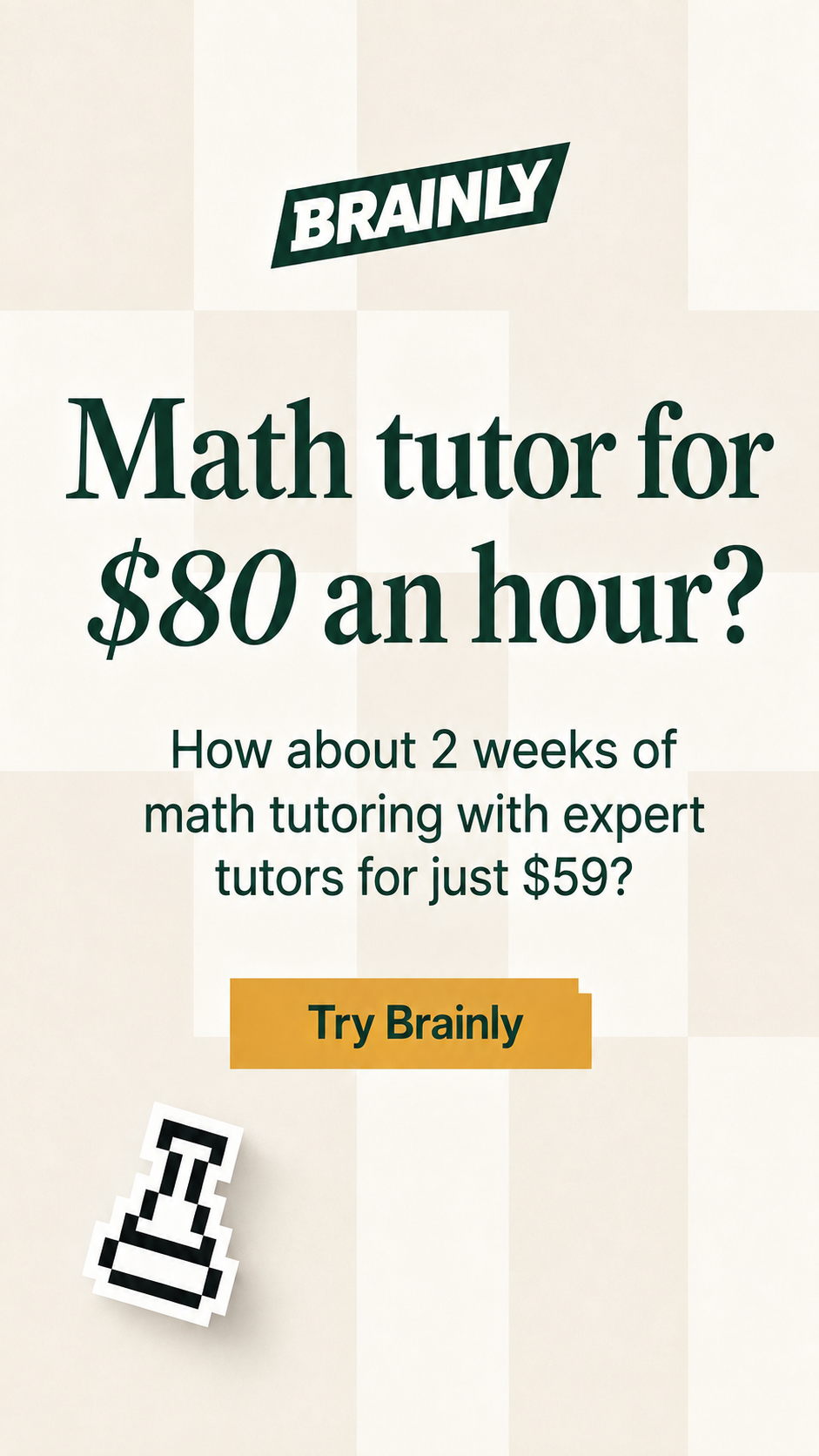 Brainly Facebook ad: 1:1 Math Tutor, 2 Weeks for $59
