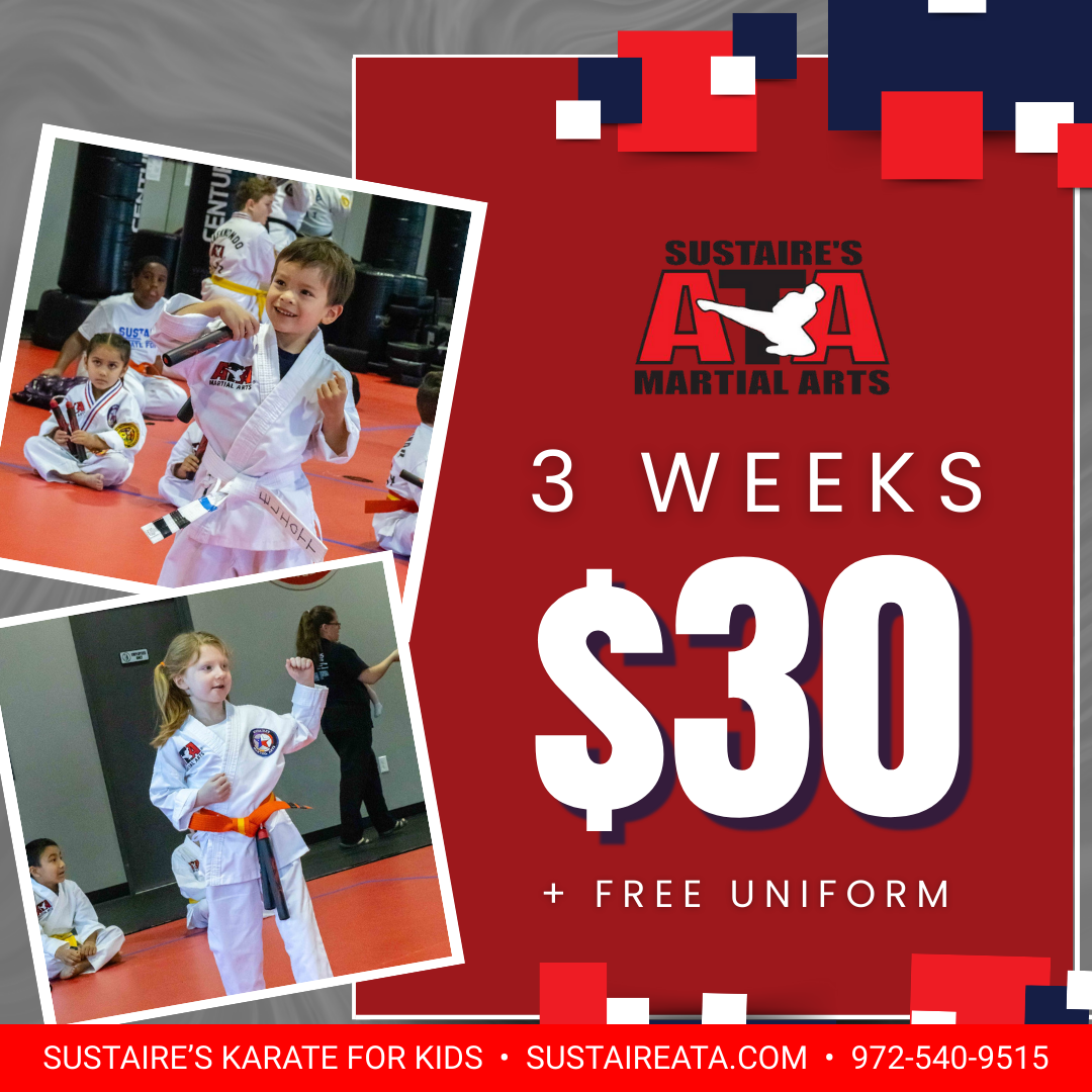Sustaire's Karate for Kids ATA - McKinney Facebook ad: 3 Weeks Of Kids Martial Arts + Uniform For $30