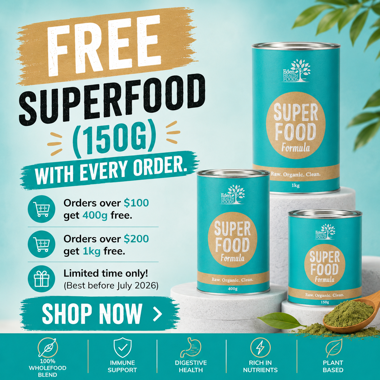 Eden Healthfoods Facebook ad: Supersale on Wholefood Superfood