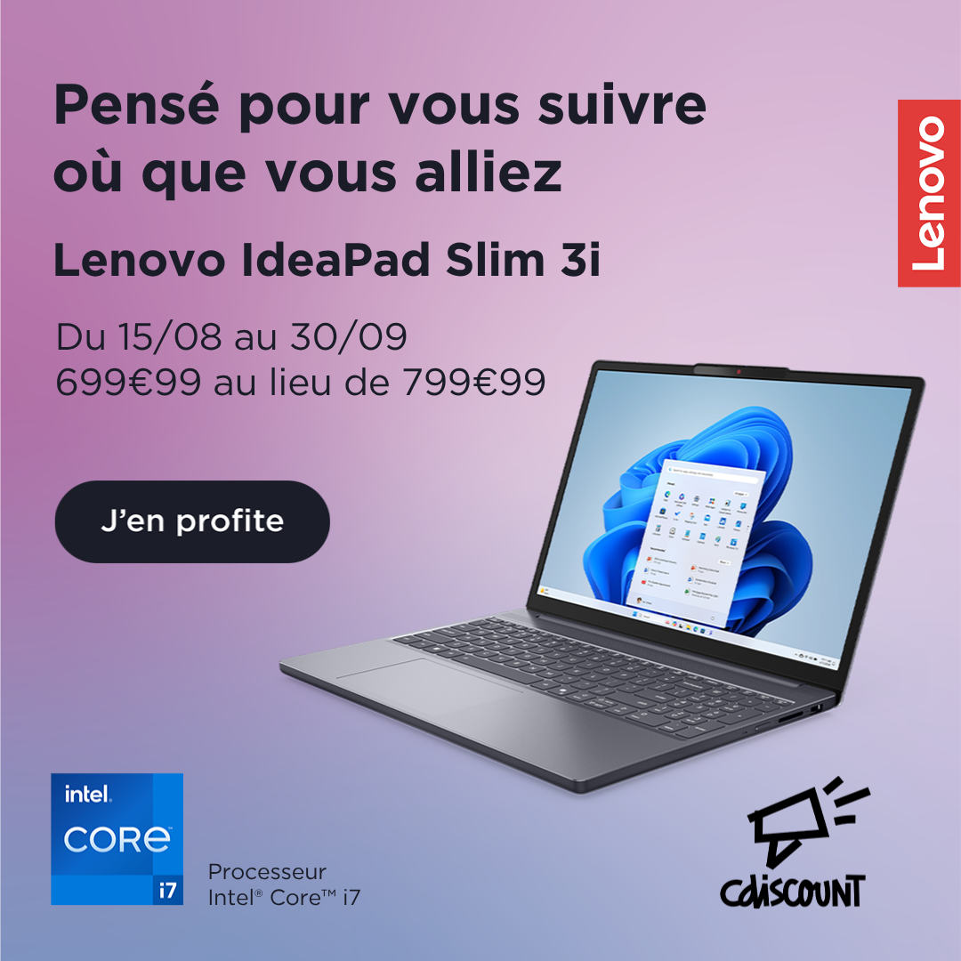 Cdiscount Facebook ad: Lenovo IdeaPad Slim 3 à 699,99 €