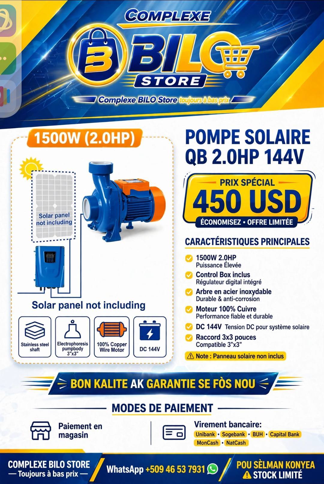 Complexe BILO STORE Facebook ad: Ponp pou râle dlo nan basen nan pi…