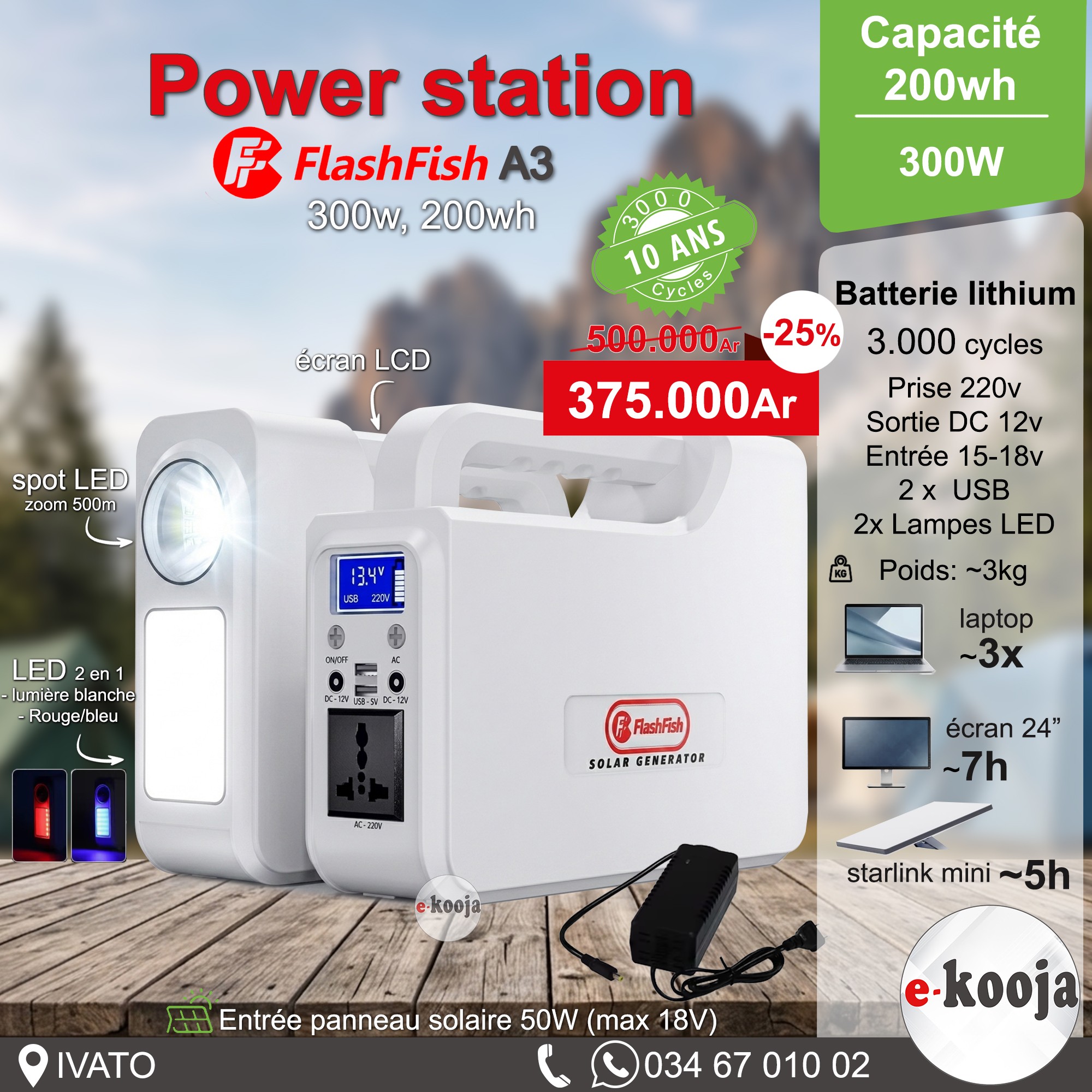 E-kooja Facebook ad: Power station, kit anti-délestage