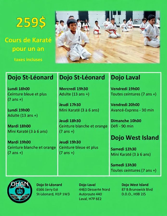 Ohan Family Martial Arts Facebook ad: *Inscription maintenant!*