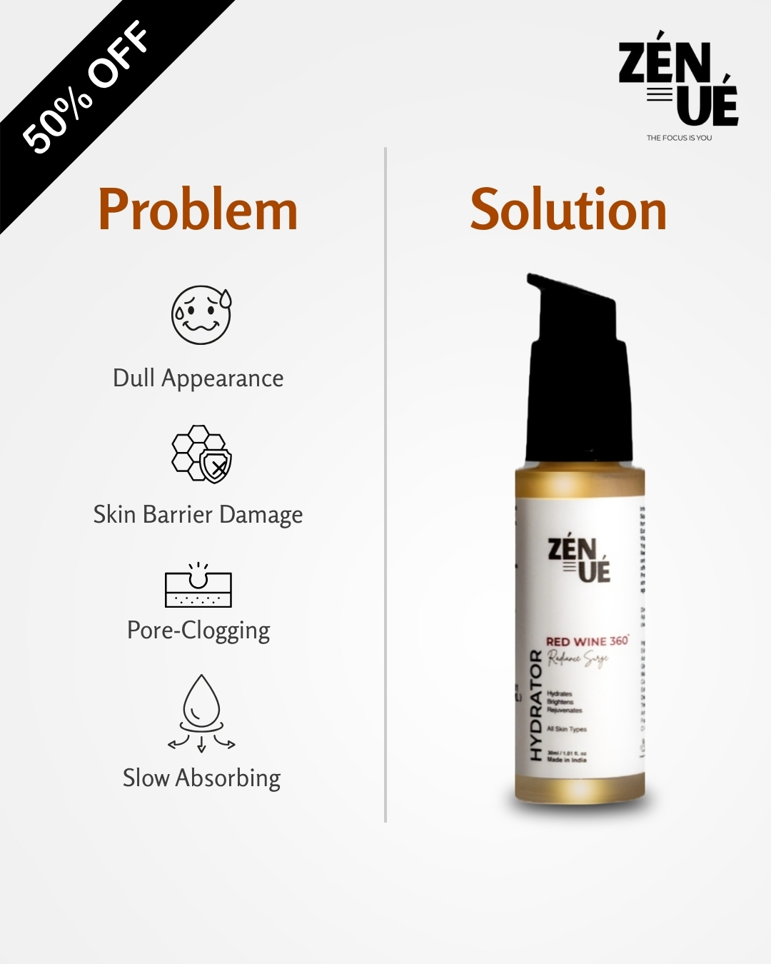 Zenuebeauty Facebook ad: FLAT 50% OFF.
