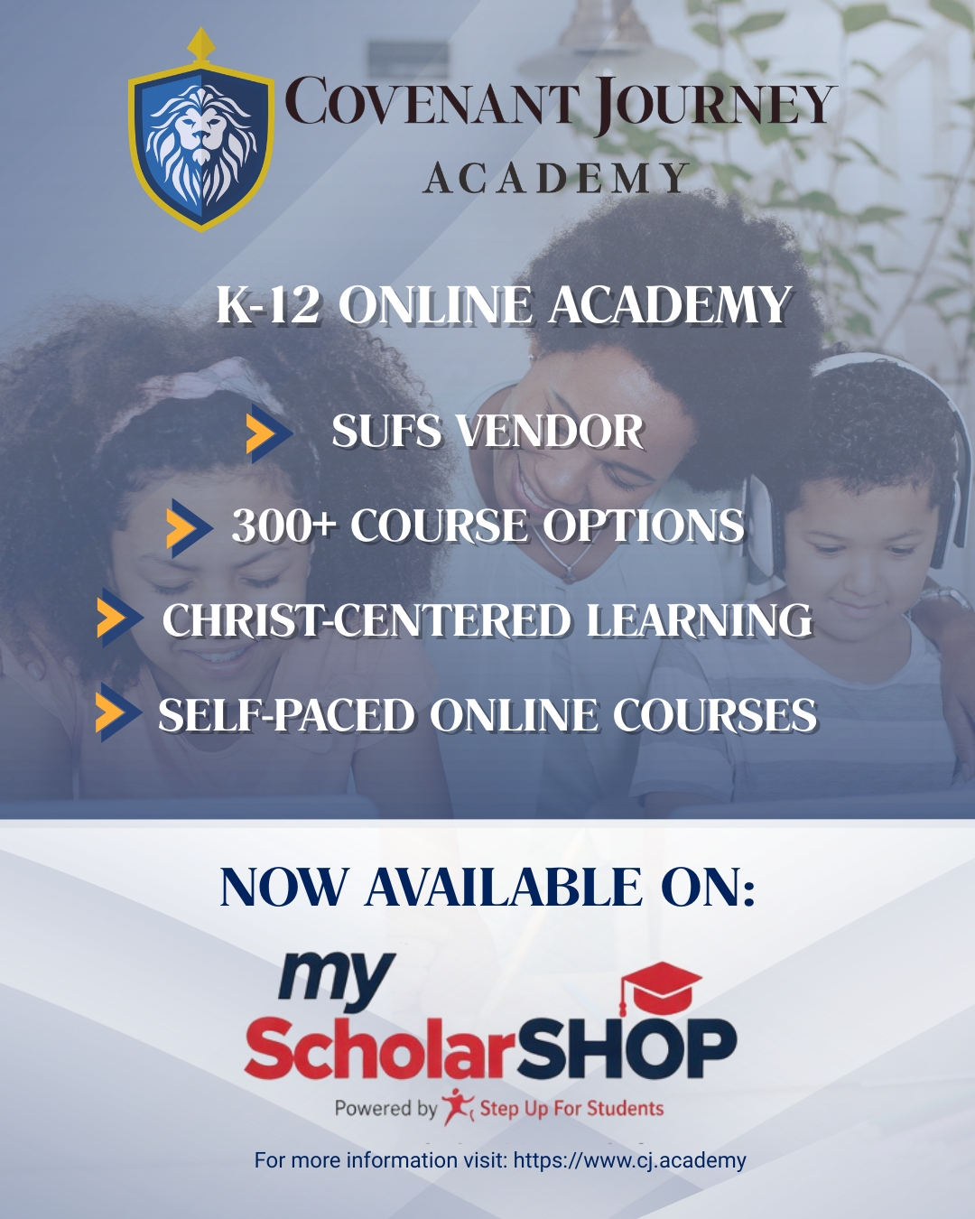 Covenant Journey Academy Facebook ad: CJA has 300 Online Course Options in My Scholar Shop!
