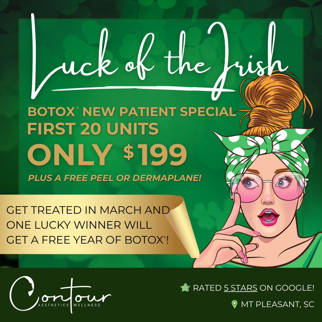 Contour Aesthetics & Wellness Facebook ad: 1 Area of Botox (20 units) + Dermaplane or Peel ONLY $199!