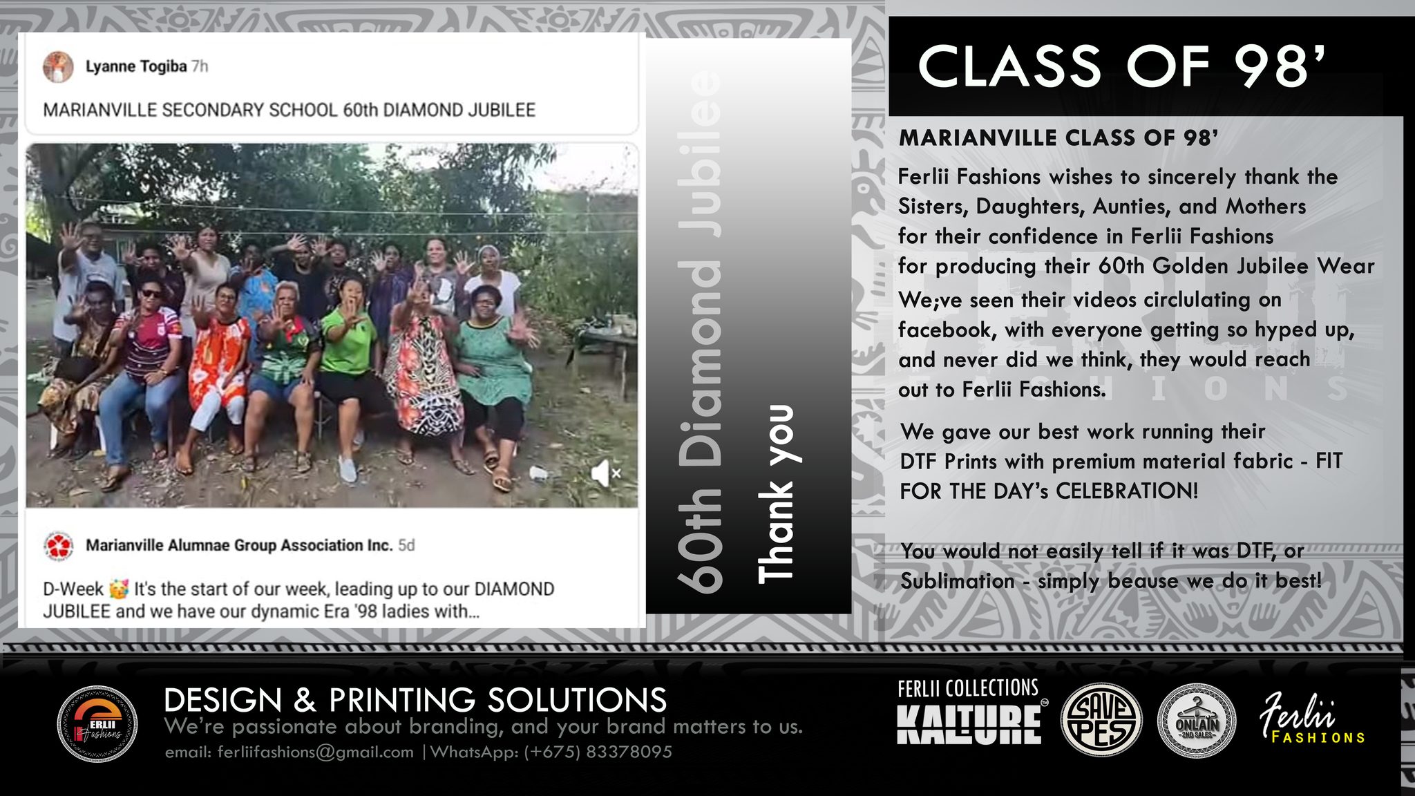 Ferlii Facebook ad: Thankyou Class of 98' Marianville!