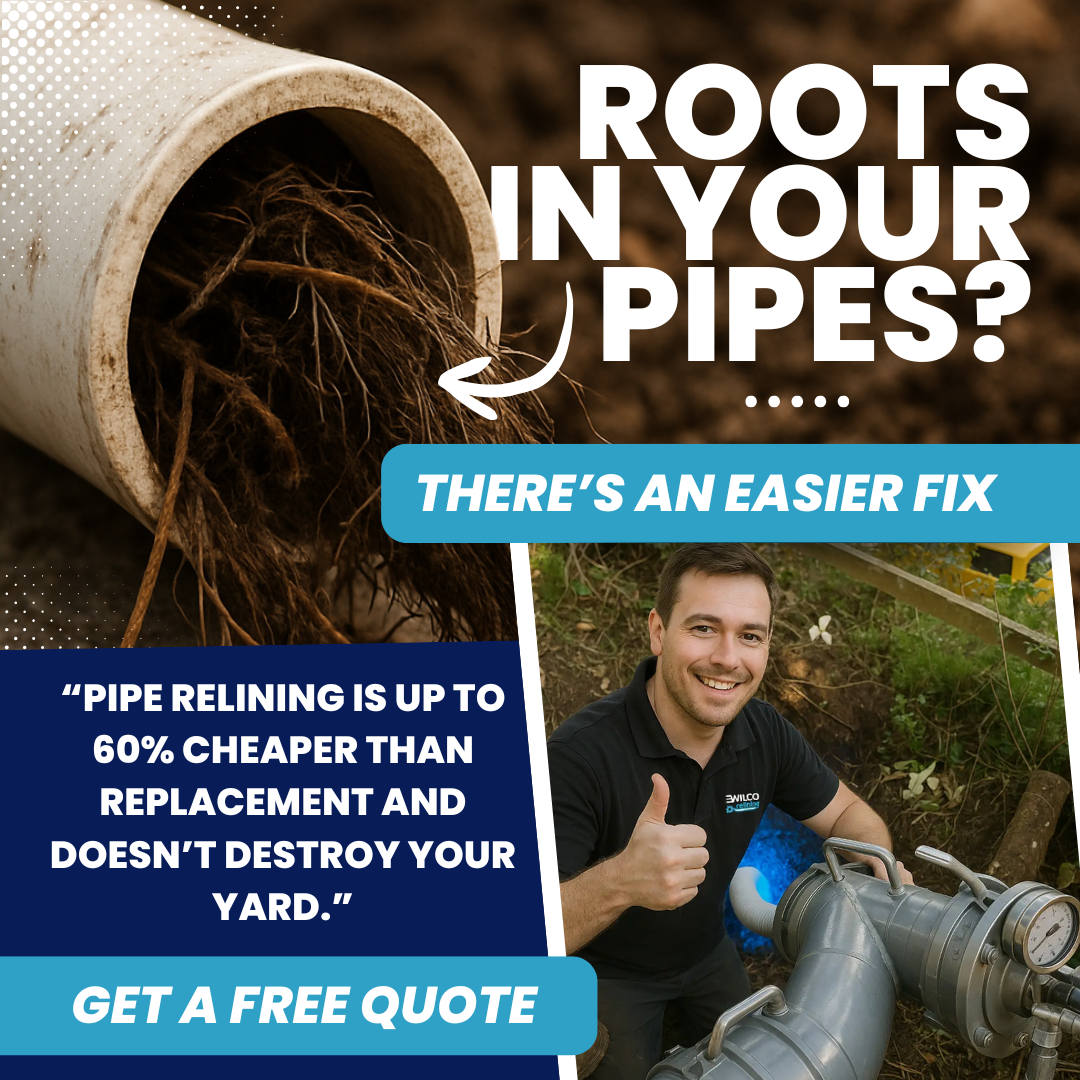 Wilco Relining Facebook ad: Stop Roots Ruining Your Pipes