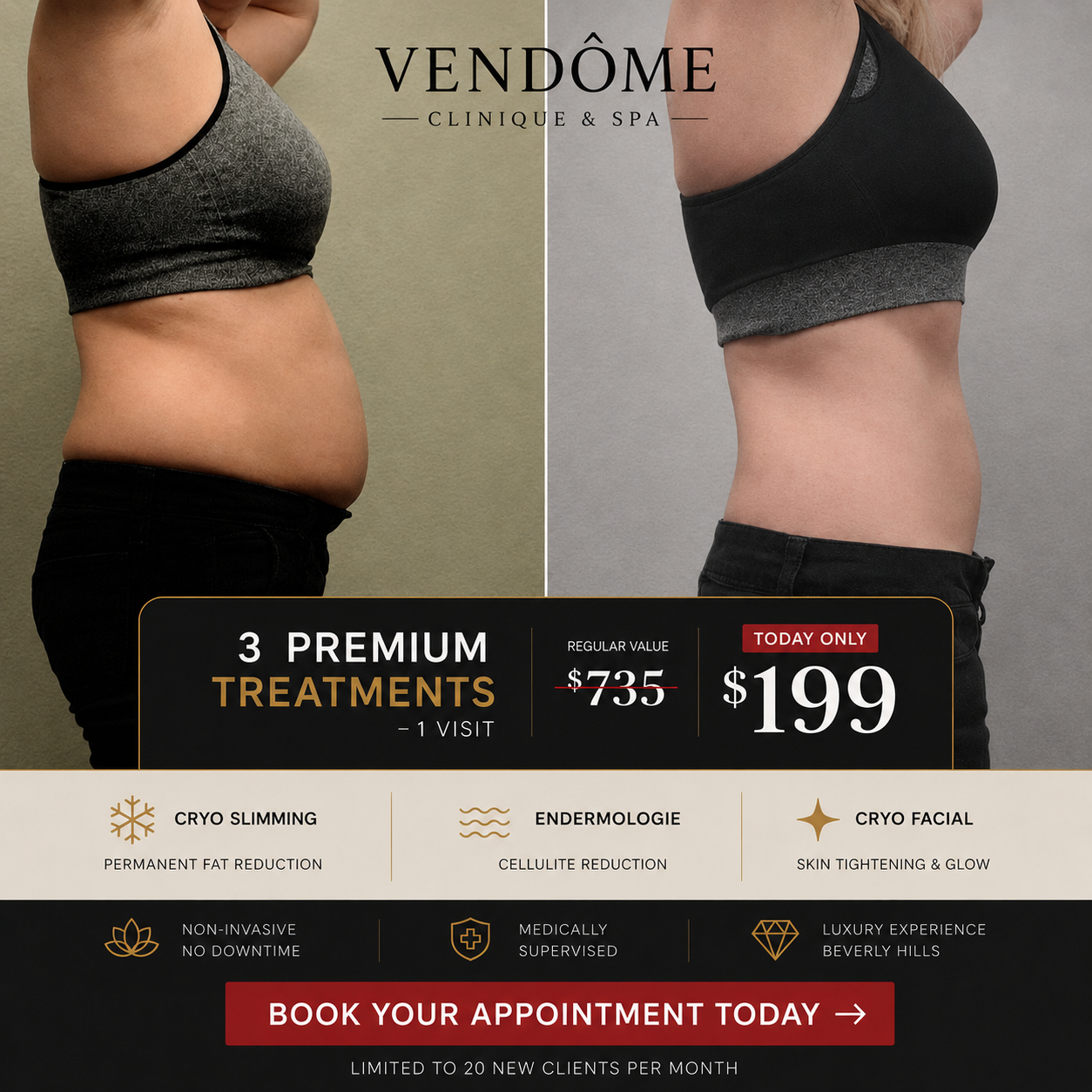 Vendome Clinique & Spa Facebook ad: 3 Treatments for $199