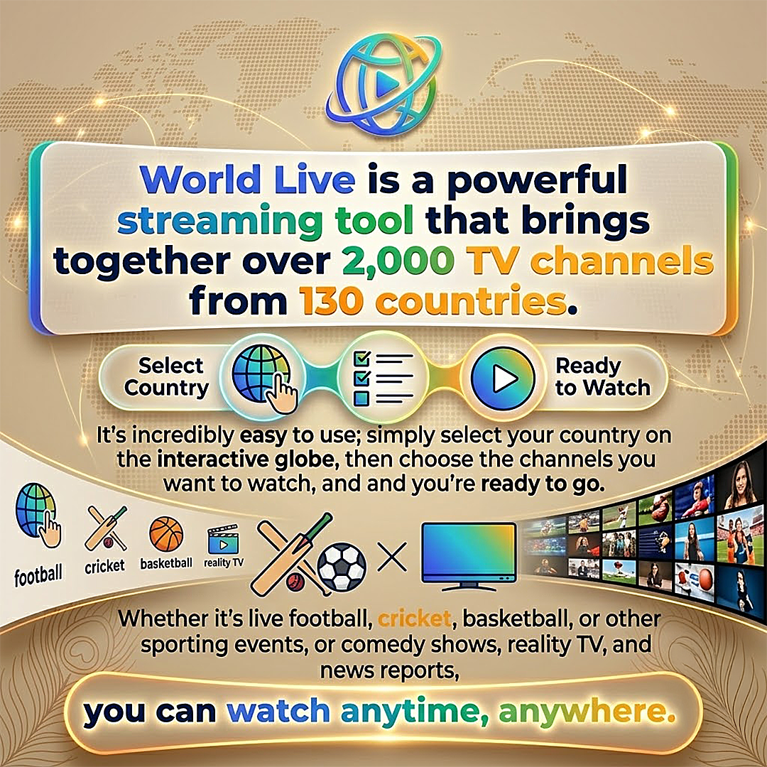 World Live Hub Facebook ad: Download World Live today and enjoy global TV or your phone.