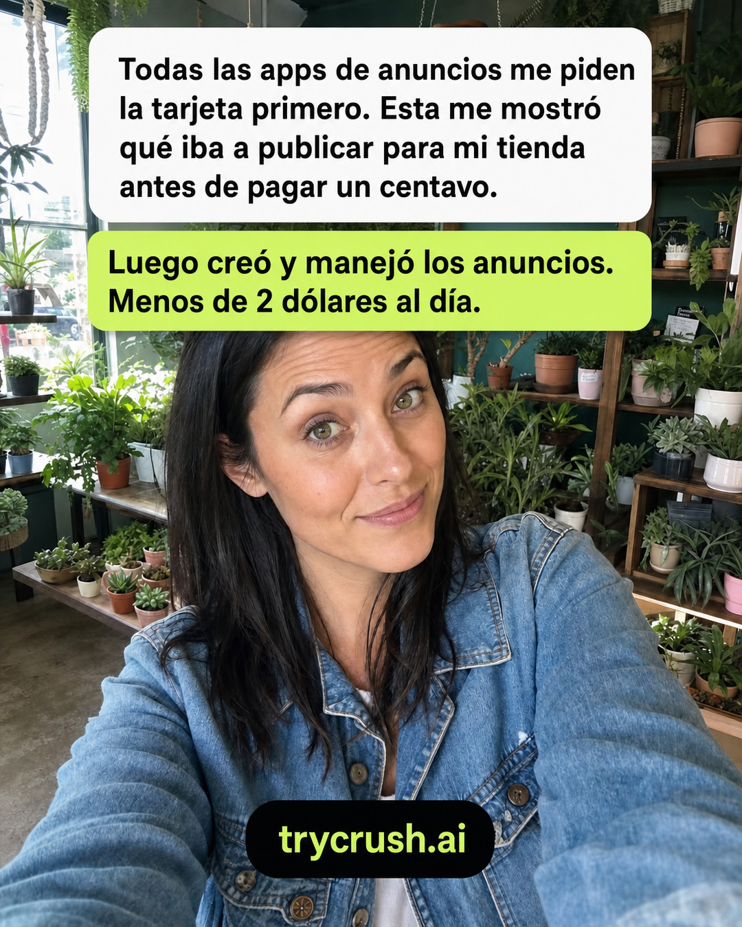 trycrush.ai Facebook ad: Me mostró el plan antes del precio