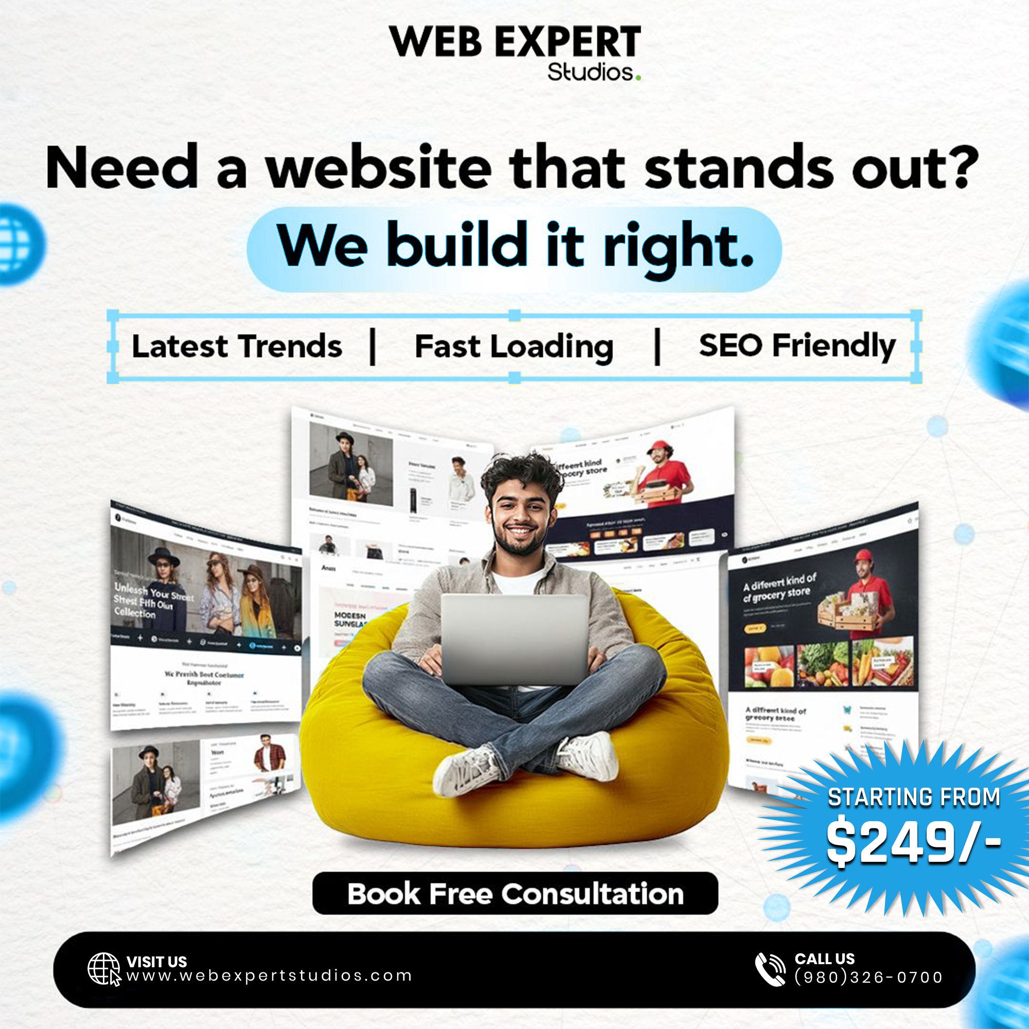 Web Expert Studios Facebook ad: Modern Websites Built For Growth